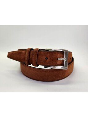 Torino European Suede Brown Leather Belt Size 40 Silver Tone Buckle  Made in USA